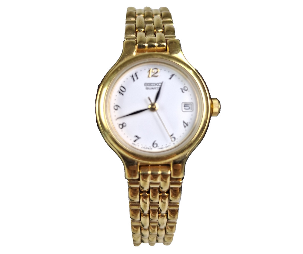 Seiko Ladies Gold Tone Quartz Watch 7N82-0228 Date Vintage Japan Movement - Runs